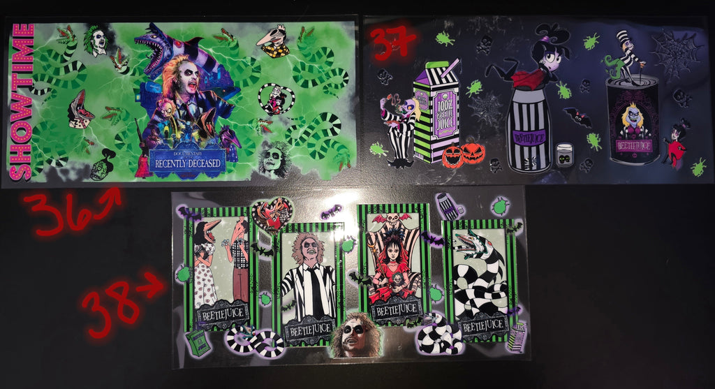 Sticker designs 44-49 - Harry Potter, skeleton, Maleficent, horror Stitch, Nightmare Before Christmas, fall